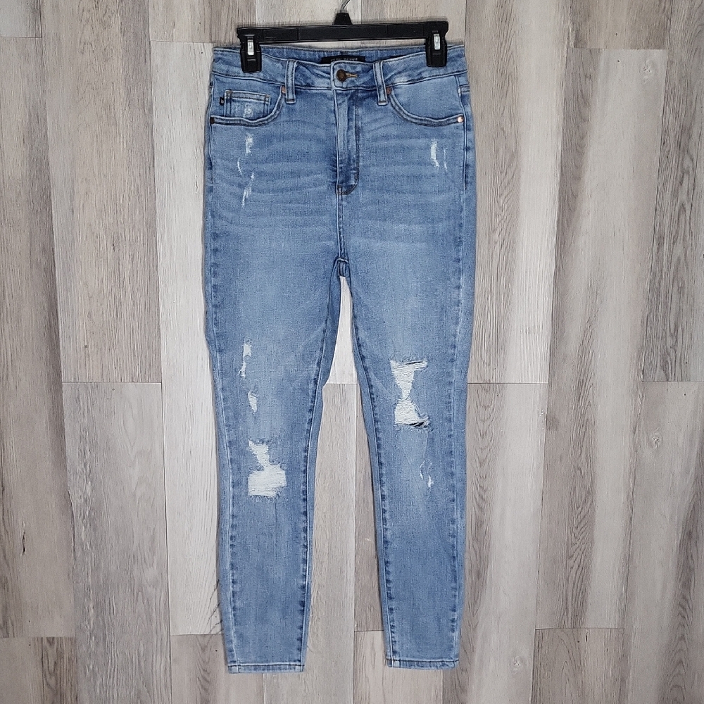 Judy Blue Womens 9/29 Control Top Skinny Jeans Distressed‎ Denim Grunge 90s Edgy